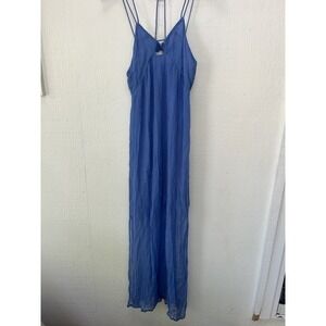 Scarlett Poppies Let It Loose Dress Ruched Blue‎ Around Neck Sleeveless Strap XS